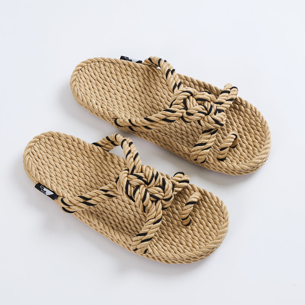 Caper Zori Loop Beige Black Sandals